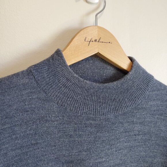 BELLISSIMO Vintage Merino Wool Blend Mock Neck Sweater Shirt Blue Men's Small - Picture 3 of 12